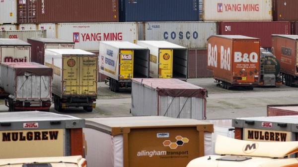 Shipping co<em></em>ntainers and lorry at the Stena Line terminal. File Pic: PA