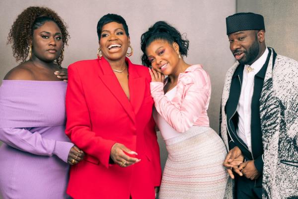 Danielle Brooks, from left, Fantasia Barrino, Taraji P. Henson and Blitz Bazawule pose for a portrait to promote the film 