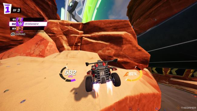 A Feature image that showcases a car in Rocket Racing and a desert race track.