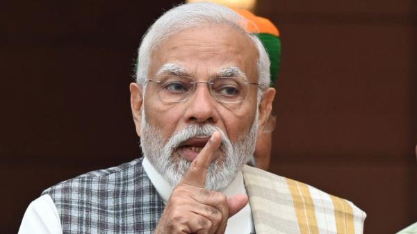 NEW DELHI, INDIA DECEMBER 4: Prime Minister Narendra Modi with Unio<em></em>n Ministers Pralhad Joshi, Jitendra Singh, Arjun Ram Meghwal and V. Muraleedharan address the media on the first day of the Winter session of Parliament, on December 4, 2023 in New Delhi, India. The government has 21 Bills on its agenda for the Winter Session, including the bills to replace the IPC, the Indian Evidence Act and the CrPC. Of those 21 bills, two bills were passed on Mo<em></em>nday one each in the Rajya Sabha and the Lok Sabha. (Photo by Sonu Mehta/Hindustan Times via Getty Images)