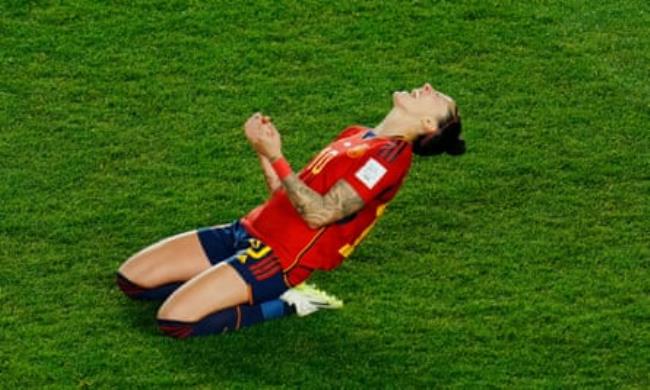 Spain’s Jennifer Hermoso celebrates after their win over Sweden.