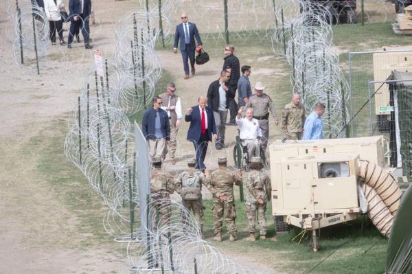 Trump touring the border with Texas Gov. Greg Abbott on Feb. 29, 2024.