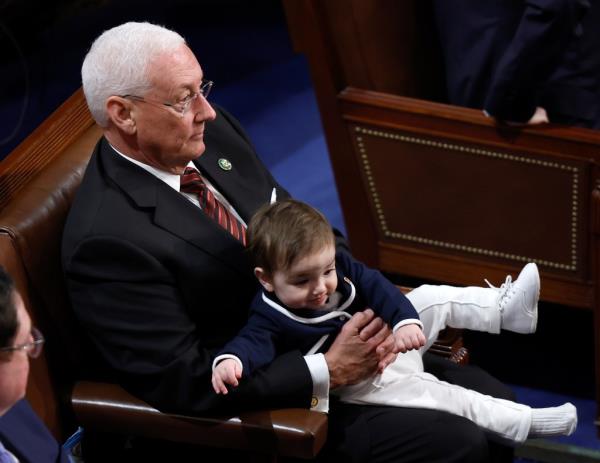 U.S. Rep. Greg Pence (R-IN) holds one of his grandchildren on the first day of the 118th Co<em></em>ngress at the U.S. Capitol Building on January 03, 2023 in Washington, DC.