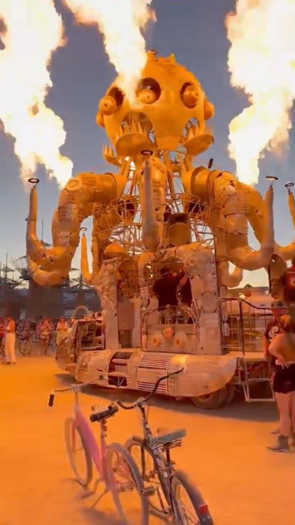 Burning Man effigy in flames.