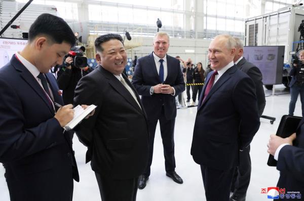 Kim Jong Un and  Putin visitng the Vostochny Cosmodrome in Russia's Amur region on Sept. 14, 2023.