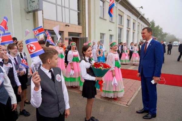 Governor of Russia's Khabarovsk Region Mikhail Degtyarev attends a ceremony to welcome North Korea's leader Kim Jong Un in the city of Komsomolsk-on-Amur in the Khabarovsk region, Russia, September 15, 2023.