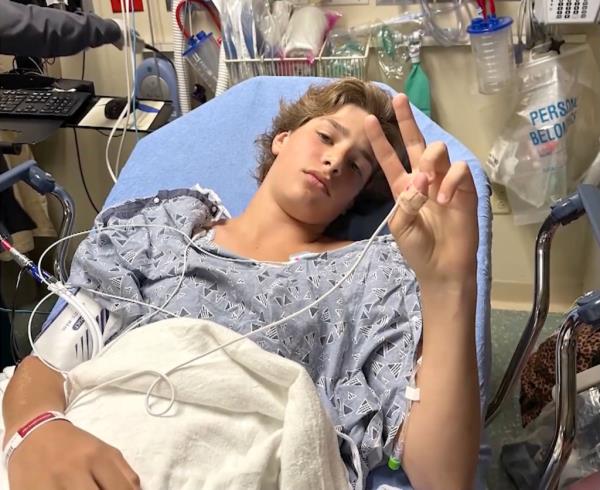 Gabriel Klimis in the hospital following being attacked by the gator.