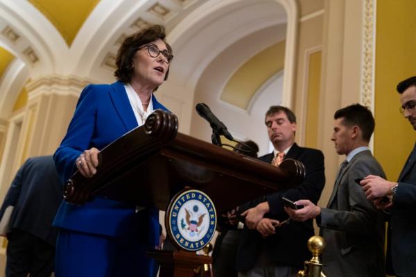 Sen. Jacky Rosen, D-Nev., speaks to media after a Senate Democratic policy luncheon on Oct. 17.