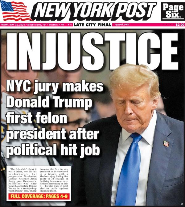 New York Post cover for Friday, May 31, 2024. 