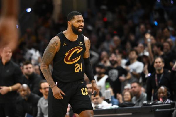 Marcus Morris Sr. #24 of the Cleveland Cavaliers celebrates after scoring during the fourth quarter of game five of the Eastern Co<em></em>nference First Round Playoffs against the Orlando Magic at Rocket Mortgage Fieldhouse on April 30, 2024 in Cleveland, Ohio. 