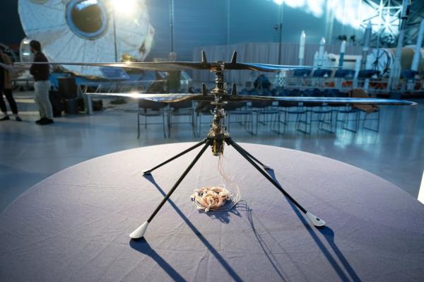 A prototype of the Ingenuity Mars Helicopter on display at the Smithso<em></em>nian Natio<em></em>nal Air and Space Museum in Chantilly, Virginia on Dec. 15, 2023.