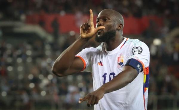 Belgium's Romelu Lukaku celebrates after scoring during a soccer game between Austria and Belgium