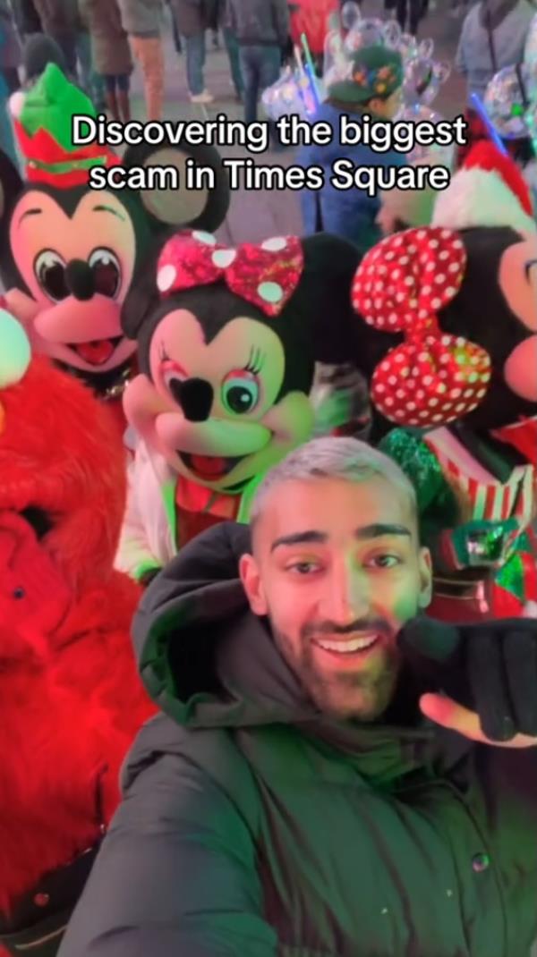 Husnain takes a selfie witht he characters, but as soon as he's finished the TikTok creator is hounded for money.