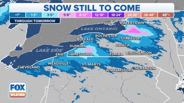 Forecast snow totals through Wednesday,