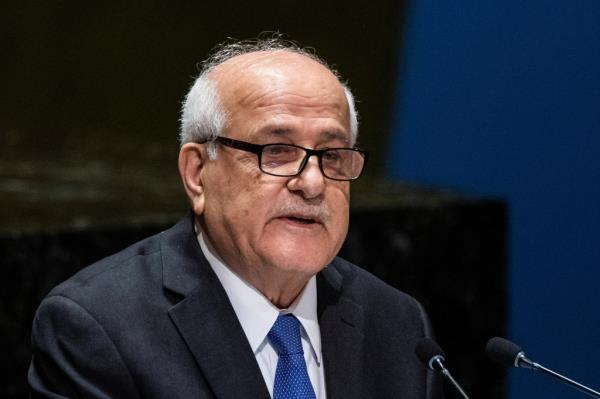 Palestinian Ambassador to the United Nations Riyad Mansour addresses delegates during the United Nations General Assembly.