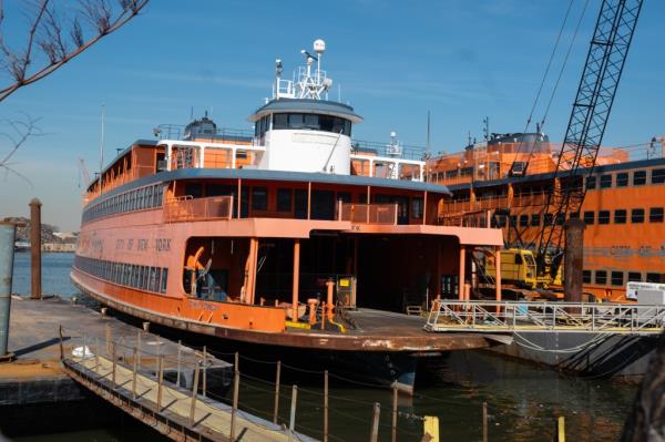 Decommissio<em></em>ned Staten Island Ferry, John F. Kennedy, moored at Caddell Dry Dock, purchased by Pete Davidson and Colin Jost