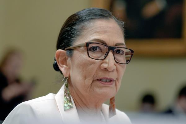 Interior Secretary Deb Haaland speaks during a House Committee hearing on the 2025 Interior Department budget, Wednesday, May 1, 2024, on Capitol Hill in Washington.