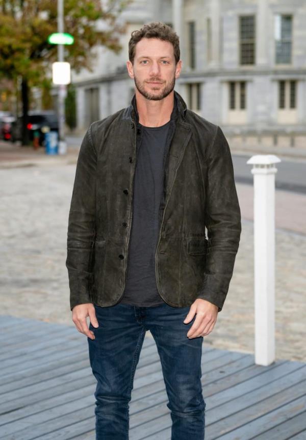 Actor Johnny Wactor in a leather jacket, spotted in Old City, Philadelphia on October 29, 2023