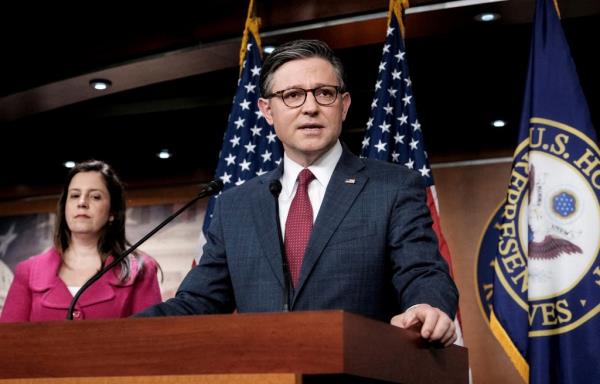 House of Representatives Speaker Mike Johnson (R-LA) speaks to reporters during a weekly press co<em></em>nference at Capitol Hill in Washington, U.S., April 16, 2024.