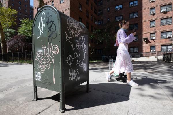 A vandalized mailbox on the Upper West Side.