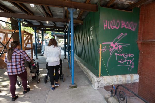 Upper West Side graffiti on scaffolding area.