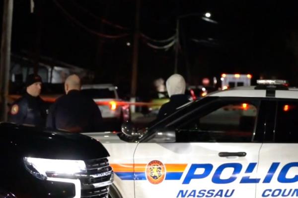 Nassau County authorities gathered on Stone Boulevard in Massapequa. 