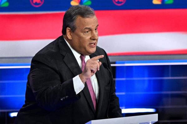 Former Governor of New Jersey Chris Christie speaks during the third Republican presidential primary debate at the Knight Co<em></em>ncert Hall at the Adrienne Arsht Center for the Performing Arts in Miami, Florida.