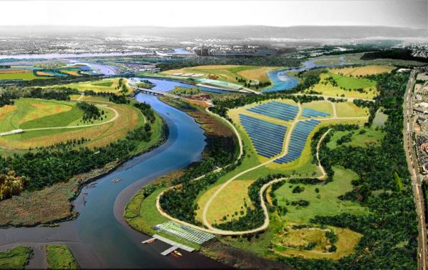 This is a redenering of a solar panel installation at Freshkills Park in the Staten Island