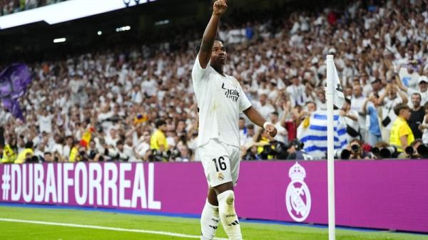 Endrick celebrates his first goal for Real Madrid