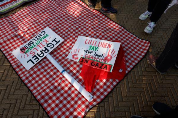 Palestinian children participating in a protest named 'Rage Play Date' outside the house of US Senate Majority Leader Chuck Schumer in Park Slope South, Brooklyn.