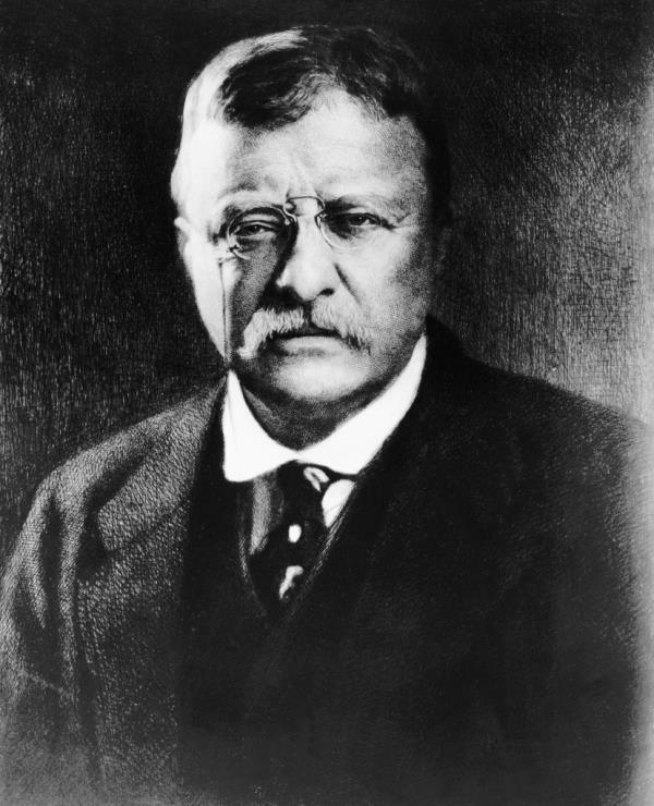 Undated photo of Theodore 'Teddy' Roosevelt, the 26th President of the United States, wearing a suit and tie