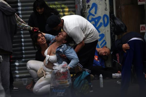 People on the street in Skid Row. In 2020, more than 5,000 Californians died from opioid overdoses and 3,946 died due to fentanyl overdose, according to the state's attorney general.