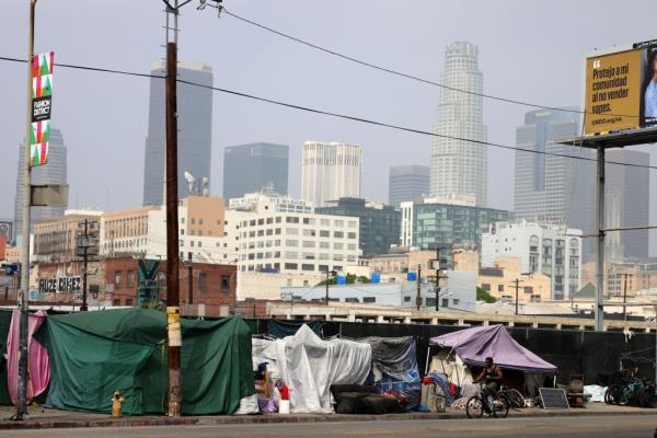 A homeless encampment in Los Angeles, wher<em></em>e fentanyl has become a major killer of unhoused people.