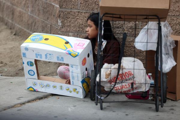 A homeless young person in Los Angeles' Skid Row slum.