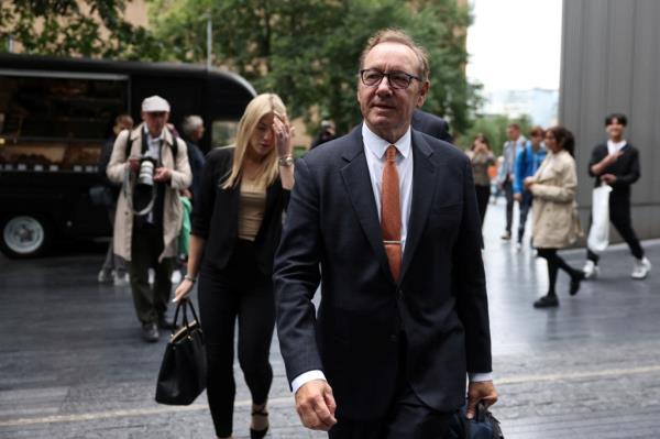 Kevin Spacey arrives at Southwark Crown Court on Monday.