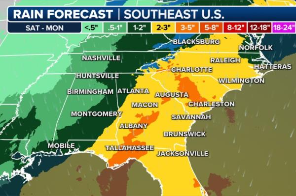 Rain forecast Southeast map