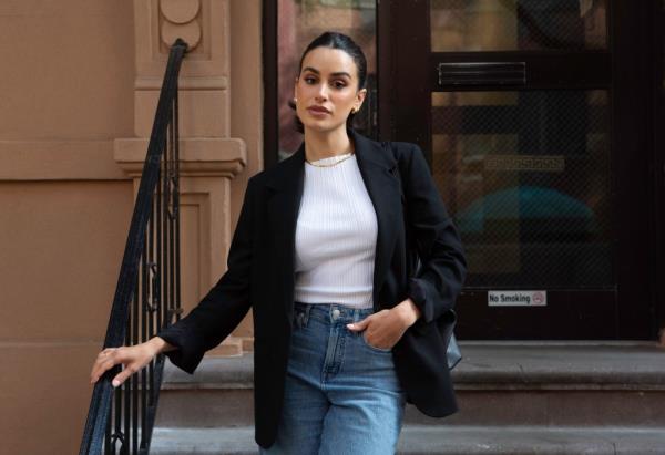 Former Miss New York USA Briana Siaca is photographed in Madison Park in Manhattan, NY, near wher<em></em>e she was scammed by men pretending to need mo<em></em>ney for basketball uniforms. She was also photographed near the 13th Precinct wher<em></em>e she picked out the perps from photographs.