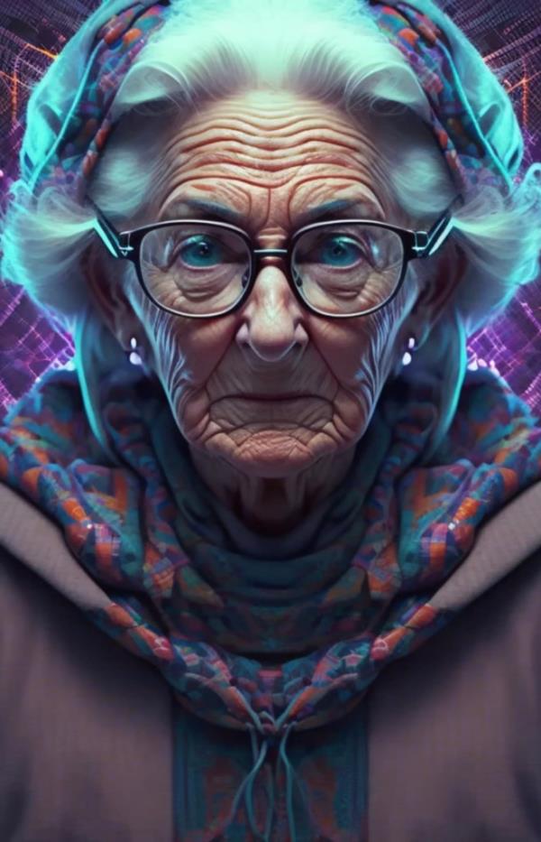 AI illustrated image of an old woman with glasses