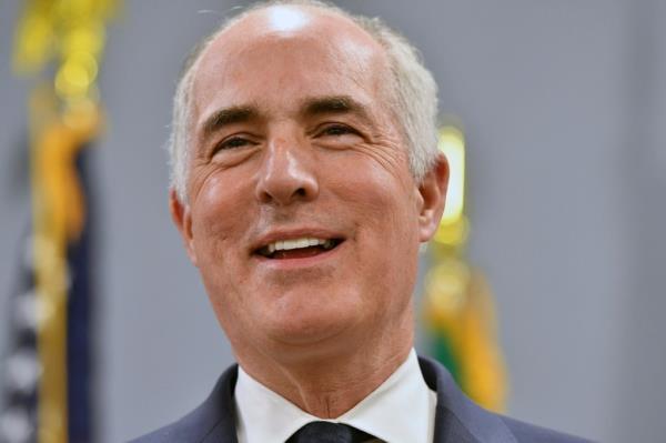 Senator Bob Casey, D-Pa., smiling during a speech at AFSCME Council 13 offices, discussing abortion rights in Harrisburg, Pennsylvania.